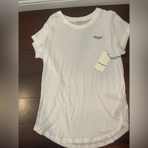 nwt zadig et voltaire embroidered woopAmour White T-Shirt large - Picture 1 of 8